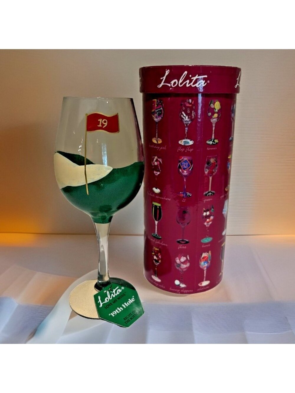 Lolita Love My Wine 19th Hole Wine Glass Golf Course Handpainted 15 oz NEW